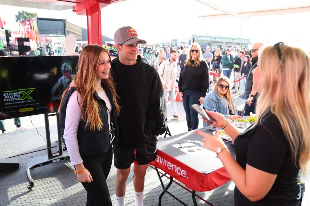 Jett Lawrence hanging out with fans during Friday’s exclusive Lounge with the Lawrences VIP Experience. Fans get a chance to hang with the Lawrence brothers in a relaxed atmosphere.