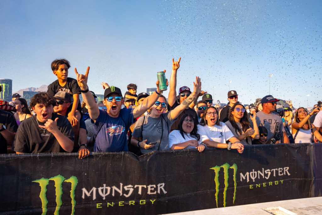 Fans celebrating in the pit area